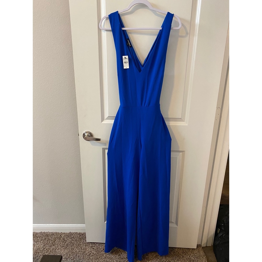 Express Royal Blue Cross Back, Wide Leg Jumpsuit